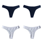 4Pcs/Set Cotton Panties Women Low-Rise Thong G-string Solid Breathable Stretchy Underwear Ladies Sexy T-back Lingerie M-XL