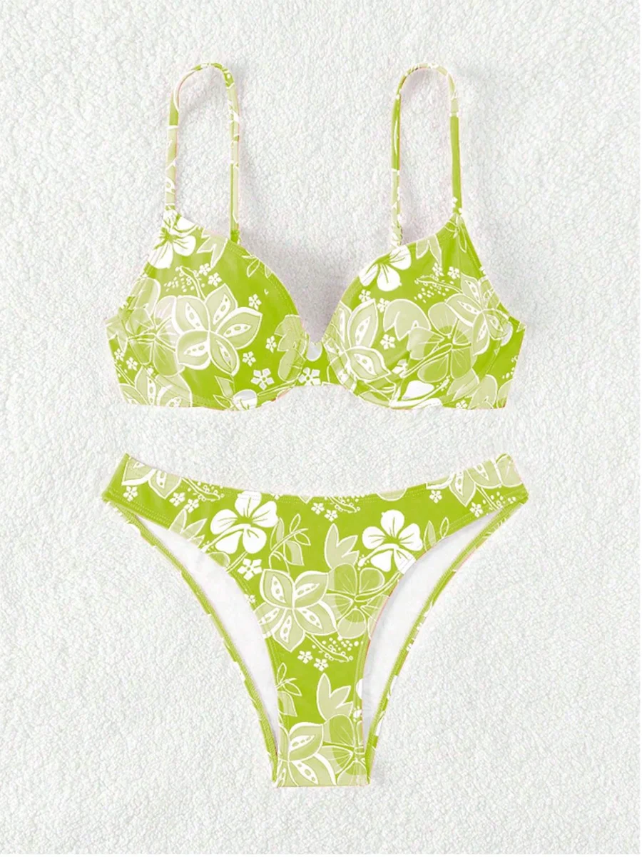 Strappy Underwire Bikinis 2025 Printed Floral Swimwear Female Sexy Swimsuit Women Bathers Bathing Swimming Swim Suit Beachwear