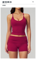 Summer 2Pcs Yoga Sets Women Camisole Slimming Sports Tank Top Pleate High Waist Shorts Fitness Suit Gym Running Excersize Wear