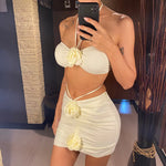 New 3D Flowers With Skirt Brazilian Bikini Women Swimwear Three-pieces Bikini set Female Swimsuit Bather Bathing Suit Swim V5755