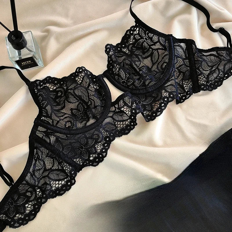 MOYISU French temptation lace big boobs small bra underwear ultra thin set transparent white sensory pure desire underwear