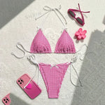 Red Plaid String Halter thong Micro Bikini for Women Mini Swimwear Lace-up Sexy Swimsuit Bathing Suit Triangle Bikinis Sets 2026