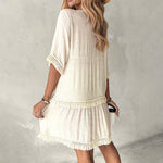 Boho Dress For Women'S Casual Elegant Embroidered V Neck Casual Dresses With Tassle Loose Comfortable Stylish Wrap Maxi Vestidos