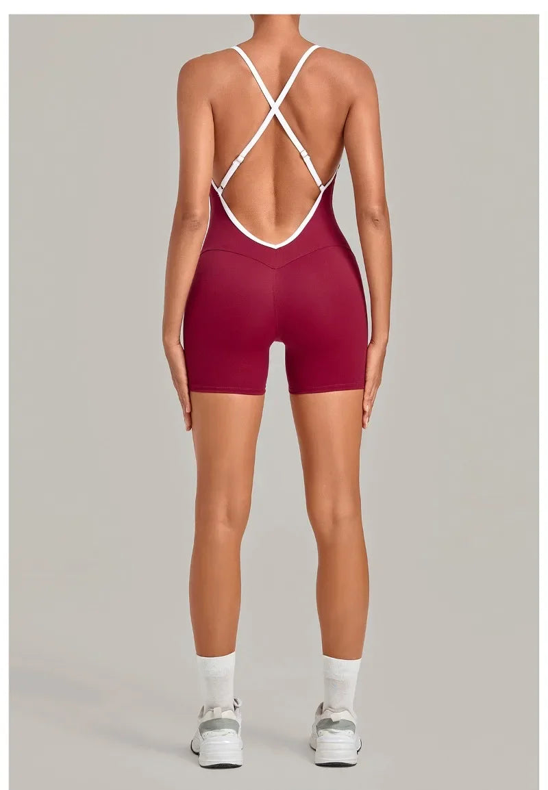Women's Seamless Yoga Jumpsuits Fitness Sports Gym Hip-lifting Sleeveless One-piece Backless Workout Training Shorts Jumpsuit