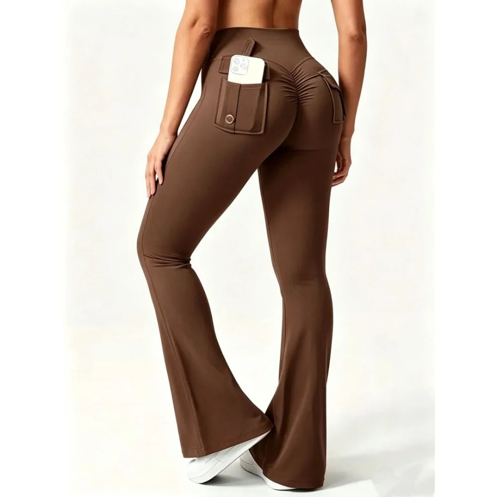 STOUREG Women Wide Leg High Stretch Yoga Leggings Naked Feeling Compression Fitness Workwear with Pockets Yoga Pant