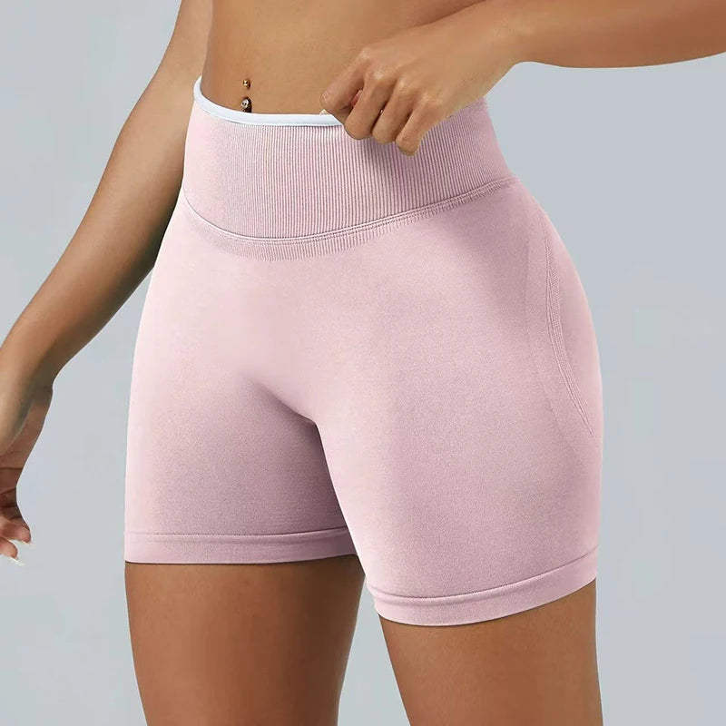 Women's High-Waisted Seamless Yoga Sports Shorts Hip-Lifting Knitted Peach Pants Summer Training Fitness Wear