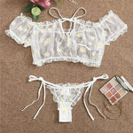 Porn Suit Women Sexy Lingerie Underwear Lace Floral Embroidery Off-Shoulder Transparent Tops Bra+Thong Set Exotic Outfits