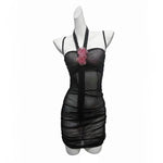 Sexy Transparent Dress Backless Deep V Suspenders Sleeveless Hanging Neck Flower Dress Mesh Pure Desire Casual Style Dress QFZO