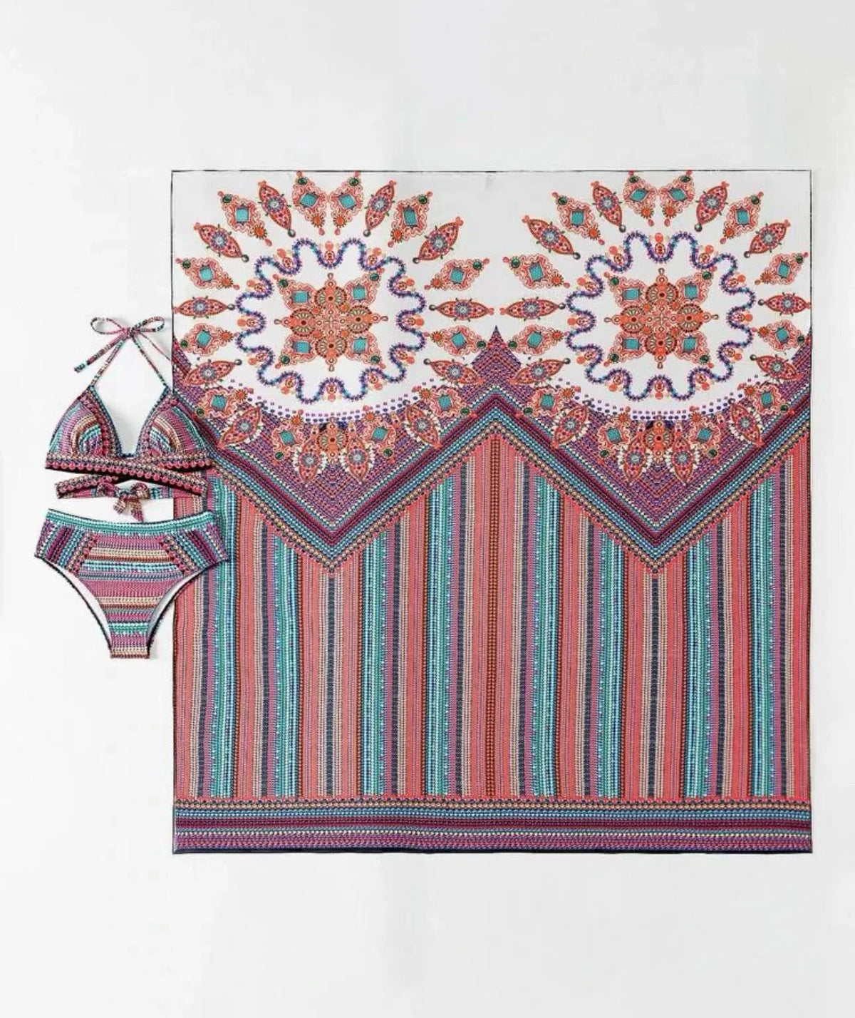 Women Bathing Suit 3 Piece Swimsuit Kimono Cross Wrap High Waist Bikini Beach Cover Up Swimwear Africa Print Bathing Suit Beach