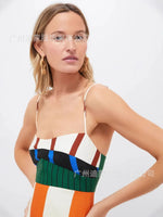 Elegant High Waist 2025 Party Long Dress Fashion Casual New Striped Colorful Women Sexy Spaghetti Strap Bohemian Mixi Dresses
