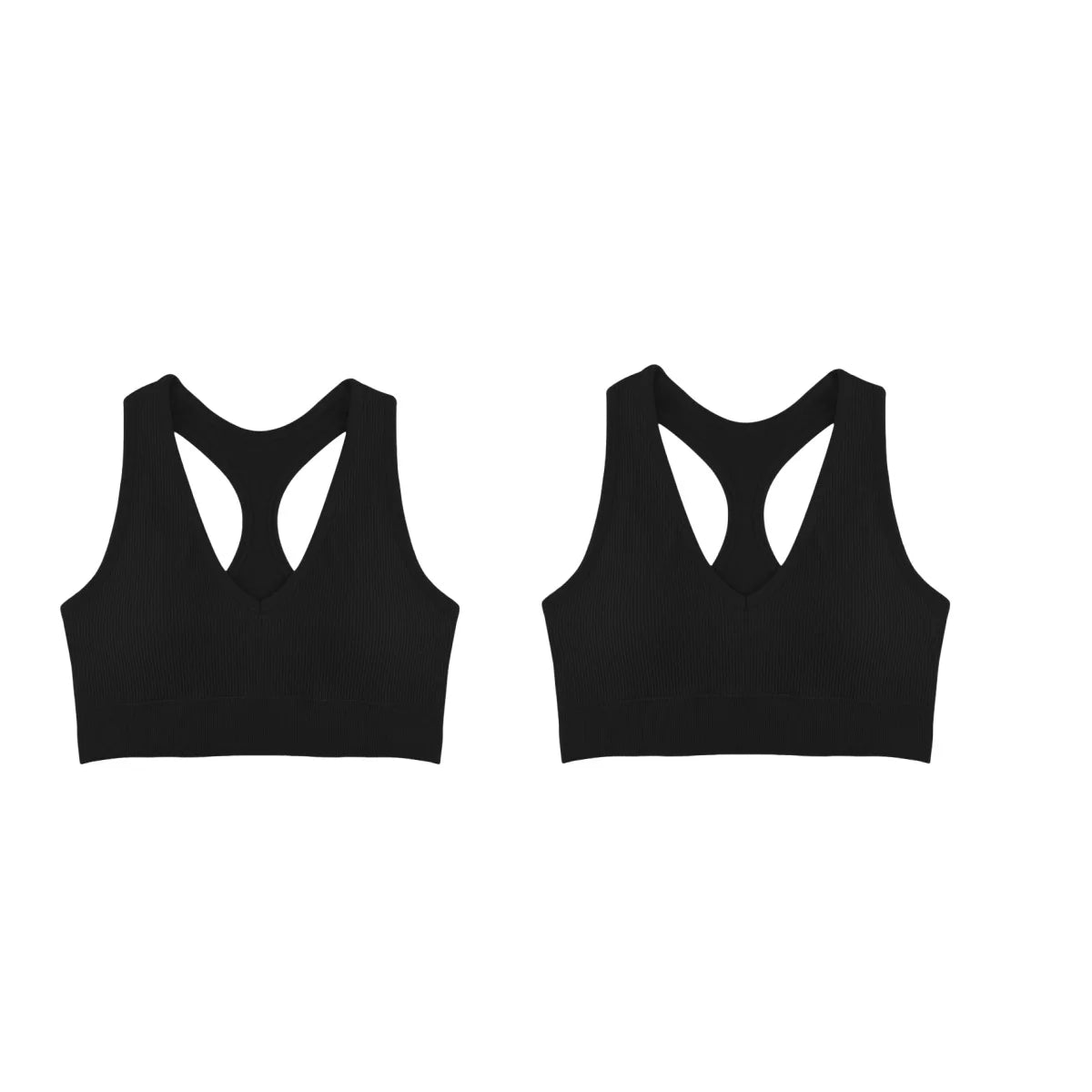 2Pcs/Set Women Deep V Neck Y-Back Padded Tank Bra Rib Cropped Tank Bralette Racerback Strap Daily Inner Top One Size Underwear