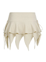 Summer Solid Color Gothic Mini Skirt Women Drawstring Elastic Band Short Y2K Skirt Irregular Hem Streetwear