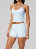 Summer 2Pcs Yoga Sets Women Camisole Slimming Sports Tank Top Pleate High Waist Shorts Fitness Suit Gym Running Excersize Wear