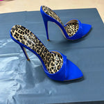 10cm Heeled Mules Candy Color Pointed Open Toe 12cm High Stiletto Heels Summer Party Dress Women's Slippers royal blue 12cm