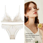 MOYISU Pure Desire Victoria French Lace Embroidered Lingerie Women's Thin Cup Triangle Cup Bra Set Comfortable No Underwire