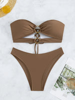 Women's Sexy Thong Brazilian Bikini Two-piece Swimsuit Brown Low Waist Bandeau Swimwear 2024 String Bathing Suits Beach Wear
