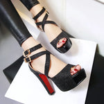 Women's Sandals Summer New Style Fashion Fish Mouth Open Toe Buckle Thick Heel High Heel Women's Shoes Plus Size 33-43 High 11cm