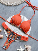 Fashion Print Halter Mini Thong High Cut Bikini Female Swimsuit Women Swimwear Two-pieces Bikini Set Bather Bathing Suit Swim