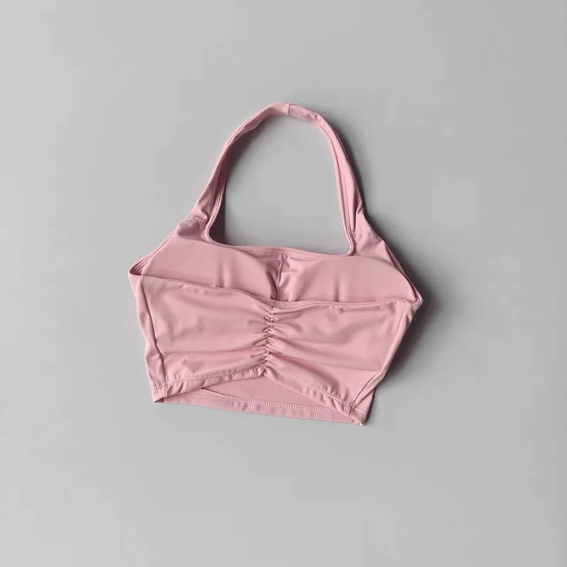 Women's Yoga Sports Bra Sexy Neckband Chest Cushion Beautiful Back Fashionable Pleat Gathering Sports Bra for Fitness