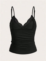 Sexy Contrast Lace Bow Front Crop Cami Top Women 2024 Summer Grunge Punk Y2K Clothes Ruched Skinny Backless Tee Shirt
