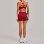 Women's Nude Yoga Sets Sports Cross Beauty Back Bra Hip-lifting Slim Fit Shorts Suits Running Fitness Workout Gym Sets