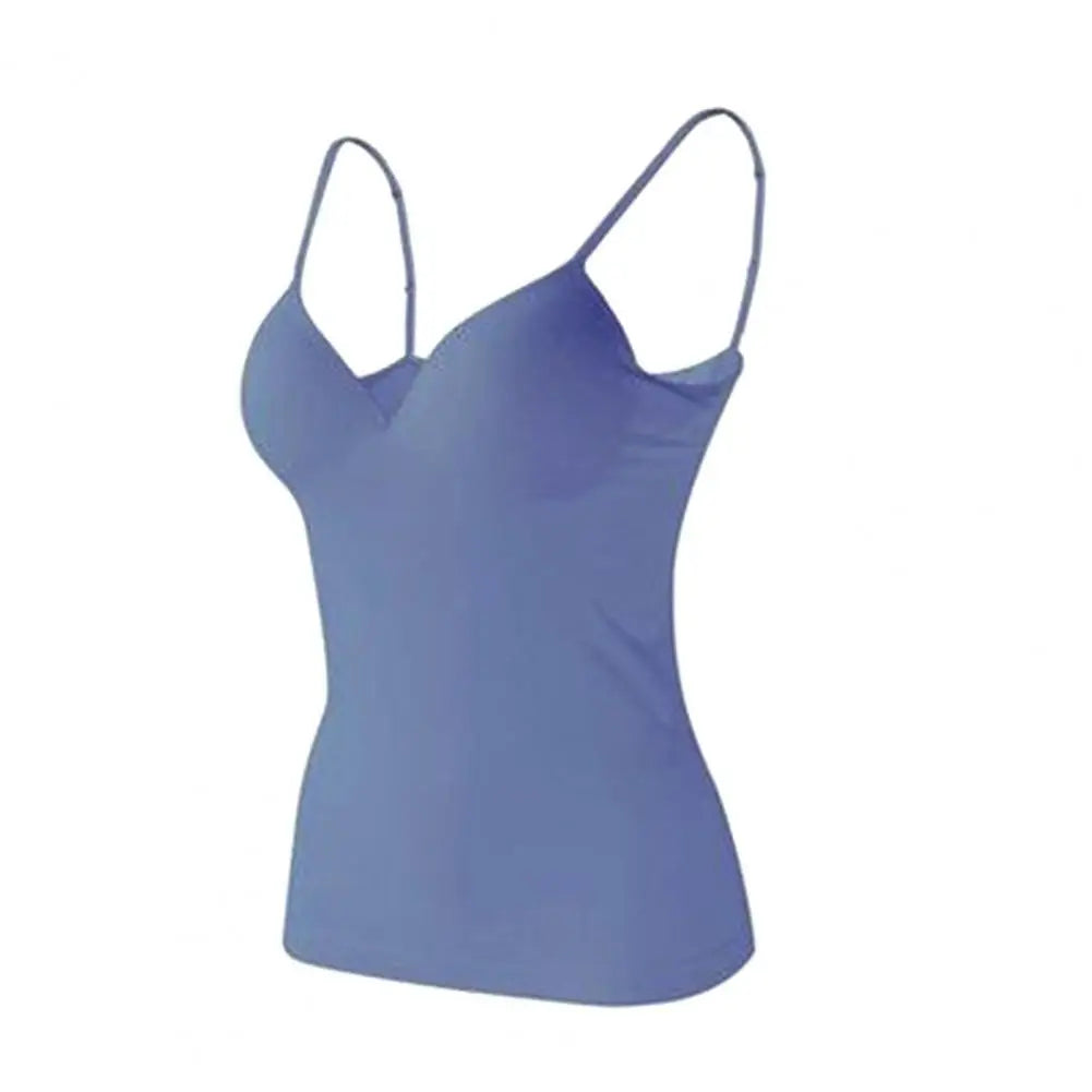 Padded Bra Top Spaghetti Strap V-Neck Sleeveless Quick Drying Slim Fit Sexy Padded Bra Top Bottoming Underwear for Women