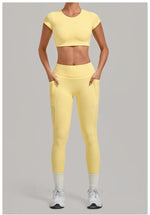 Women's Seamless Yoga Sets Sports Running High Waist Hip-lifting Pants Backless Short-sleeve Suits Workout Fitness Leggings Sets
