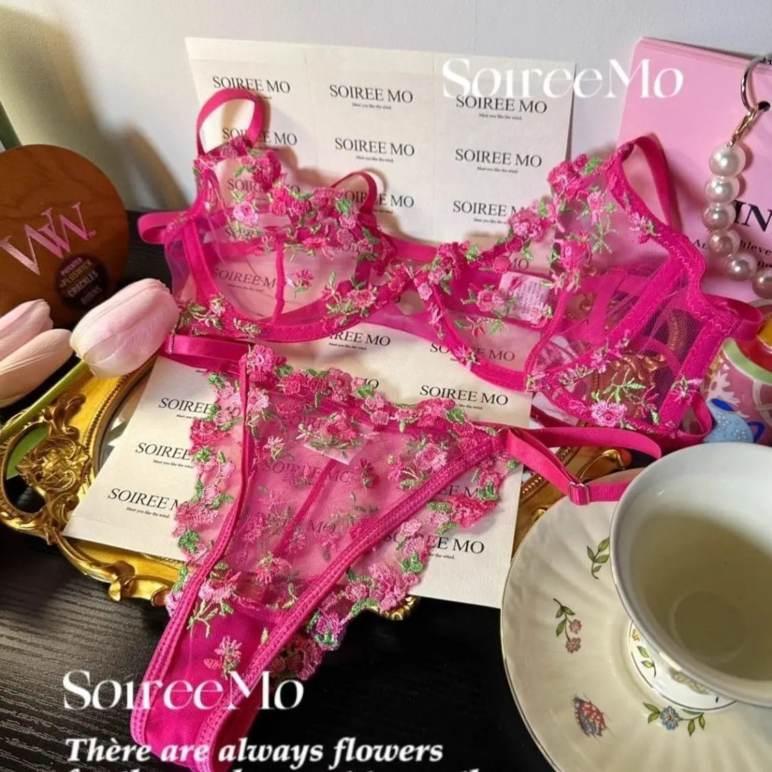 Everyday French Lace Bra Set Sheer Mesh Underwire Large Bust Support Floral Embroidery Comfort Wear Sexy MOYISU Panty Tushy Set