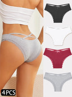 4PCS Cotton Seamless Panties Hollow Sexy Design Unique Low Waist Women Panties Breathable Girls Underwear Soft Lingerie S-XL