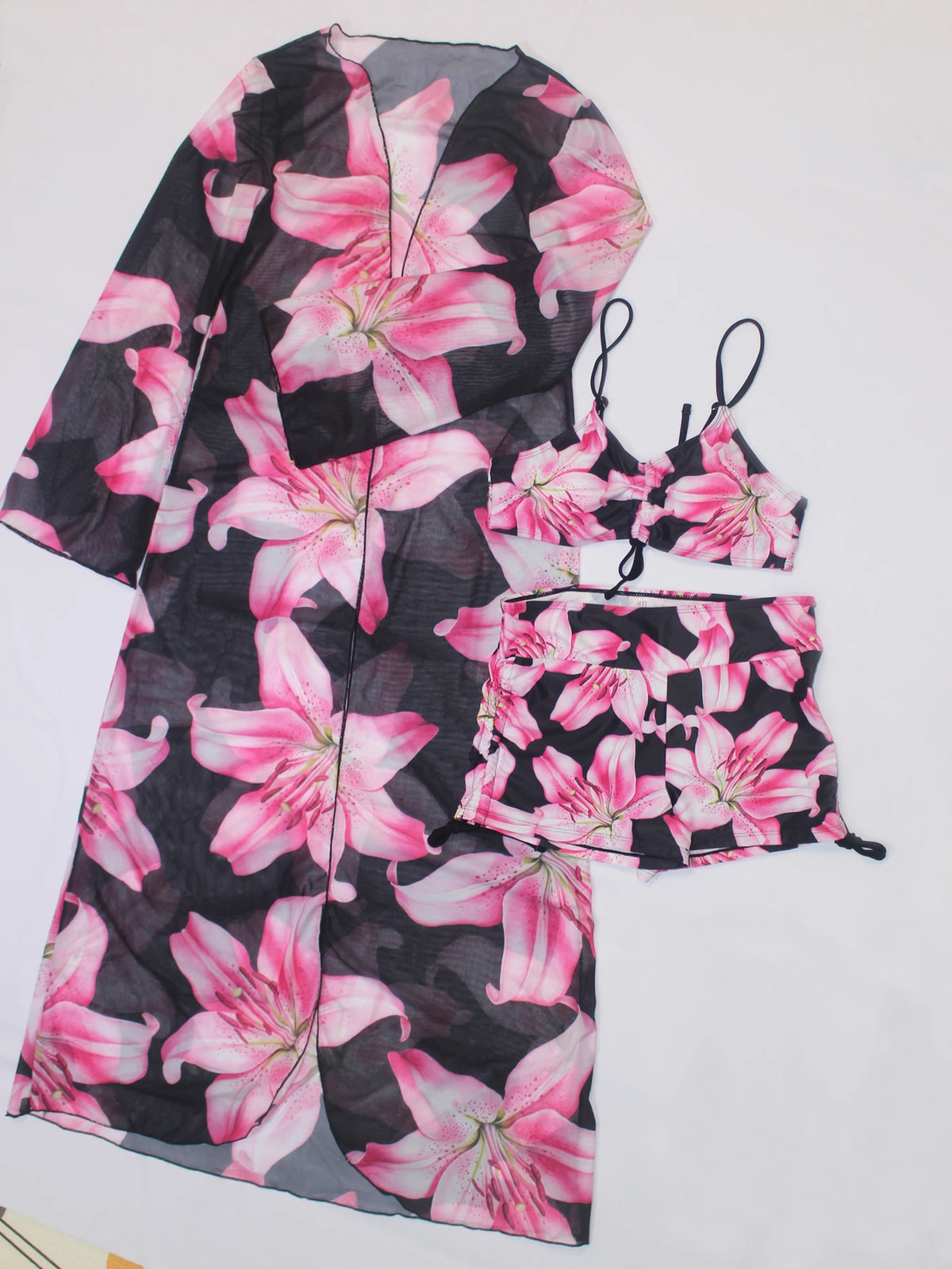 3-Piece Set BohemianPrint Beach Sunshade Clothing Women's Drawstring Swimsuit Shorts Comfortable Summer Vacation Swimwear
