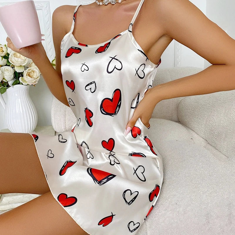 Satin Nightdress For Women Summer Sleeveless Nightgowns Sexy Lingerie Mini Night Dress Nightwear Loungewear Pyjama Pijama Femme