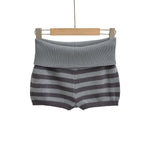 Stripe Fold Over Waist Knit Shorts For Women Soft Stretch Ribbed Fabric Relaxed Fit Retro Perfect For Casual Street Style V0HI