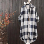 Long Sleeve Lapel Oversized Shirts Women Shirt Plaid Print Irregular Hem Single-breasted Soft Breathable Lady Long Top