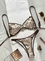 XS - L Glitter Sparkling Squins Halter Bikini Women Swimsuit Female Swimwear Two-pieces Bikini Set High Cut Bathing Suit Swim
