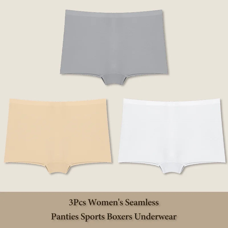 3Pcs Women's Seamless Panties Sports Boxer Underwear Female Solid Color Comfortable Briefs Cozy Lingerie Intimate Underpant S-XL