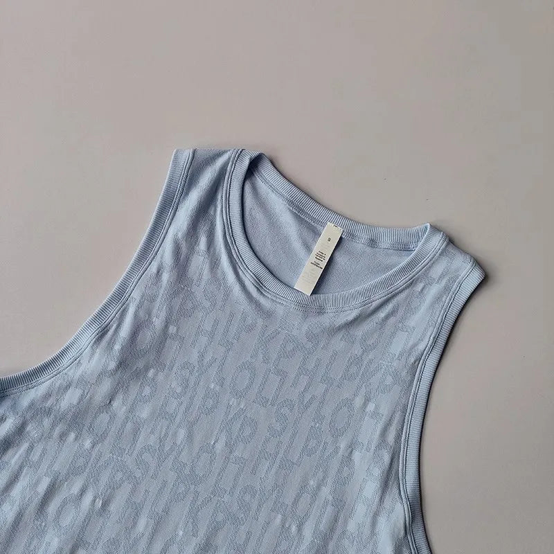 Women's Summer Lightweight Printed Loose Sleeveless Yoga Vest I-Shaped Sports Top