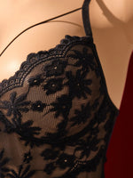 Black Sexy Women's Underwear: Laceless Panties with Cutouts, Sexy Halter Dresses, Female Erotic Wear, Naughty Pajamas ZA825096