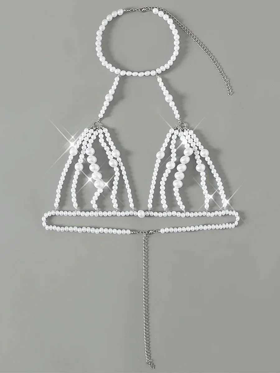 Luxury Pearls Chain Fringe Tassel Bikini Bottom Swim Brief Women Swimwear Female Bather Brazilian Tanga Panties Underwear