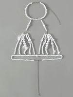 Luxury Pearls Chain Fringe Tassel Bikini Bottom Swim Brief Women Swimwear Female Bather Brazilian Tanga Panties Underwear