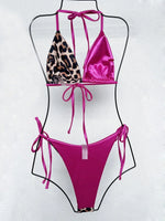 Halter Splicing Leopard Bikinis 2026 Satin Bikini Female Swimsuit Women Swimwear Two-pieces Bikini Set Micro Bathing Suit Swim