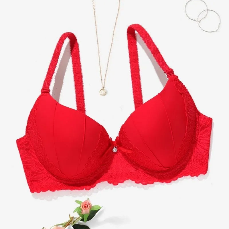 Beauwear Green Embroidred Floral Bra with Pendent Push Up Bra with Foam Pad Underwire Bras 75B 80B 85B-W8001