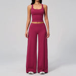 Women's Summer Two Piece Yoga Sets Slimming Sports Tank Top Lifted Buttocks High Waist Flare Pants Gym Fitness Suits Tracksuit