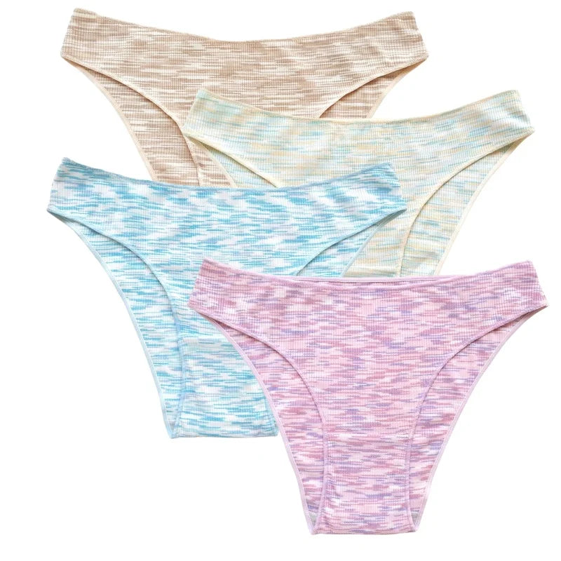 4Pcs/Set Women's Panties Low Rise Briefs Stretch Underwear Female Underpants Colorful Striped Panties Comfort Lingerie S-XL
