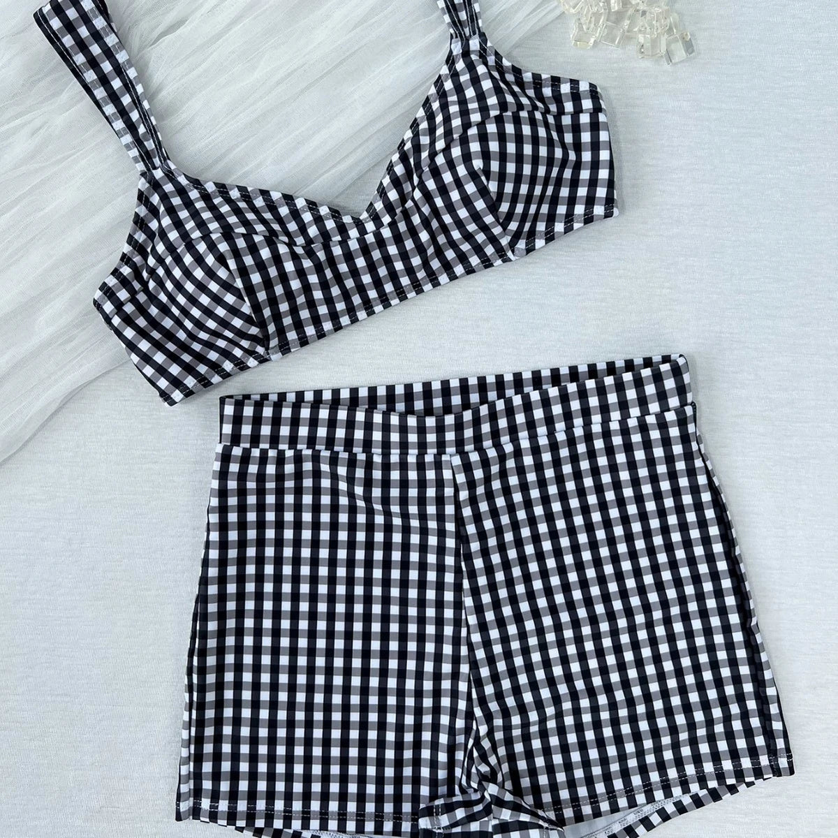 DEKA New Retro Plaid Print Bikini Sets Swimsuit For Women High Waist Swimwear Two Pieces Bathing Suits Summer Beachwear Swimming
