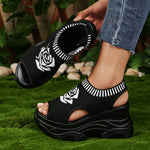 2026 Summer New Knitted Shoes Fairy Fish-mouth Wind Cake Sole High Heel Flying Weave Slope Heel Thick Sole Sports Women's Sandal