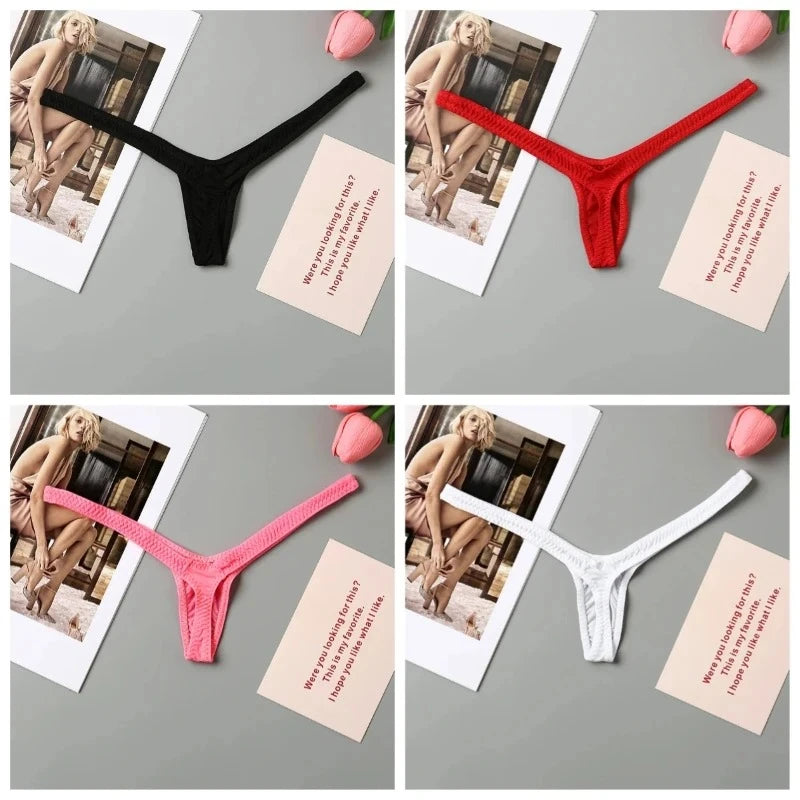 4PCS Thong Sexy Low Waist Mini Panties Deep V Thong Women's Breathable One Line Bikini Bottom Thong Female Panty Women Underwear