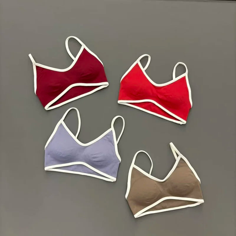 Contrastline Bra Women Backless Knitted Sports Bra Solid Color Gym Fitness Top With Chest Cushion Sexy Suspender Yoga Sports Bra