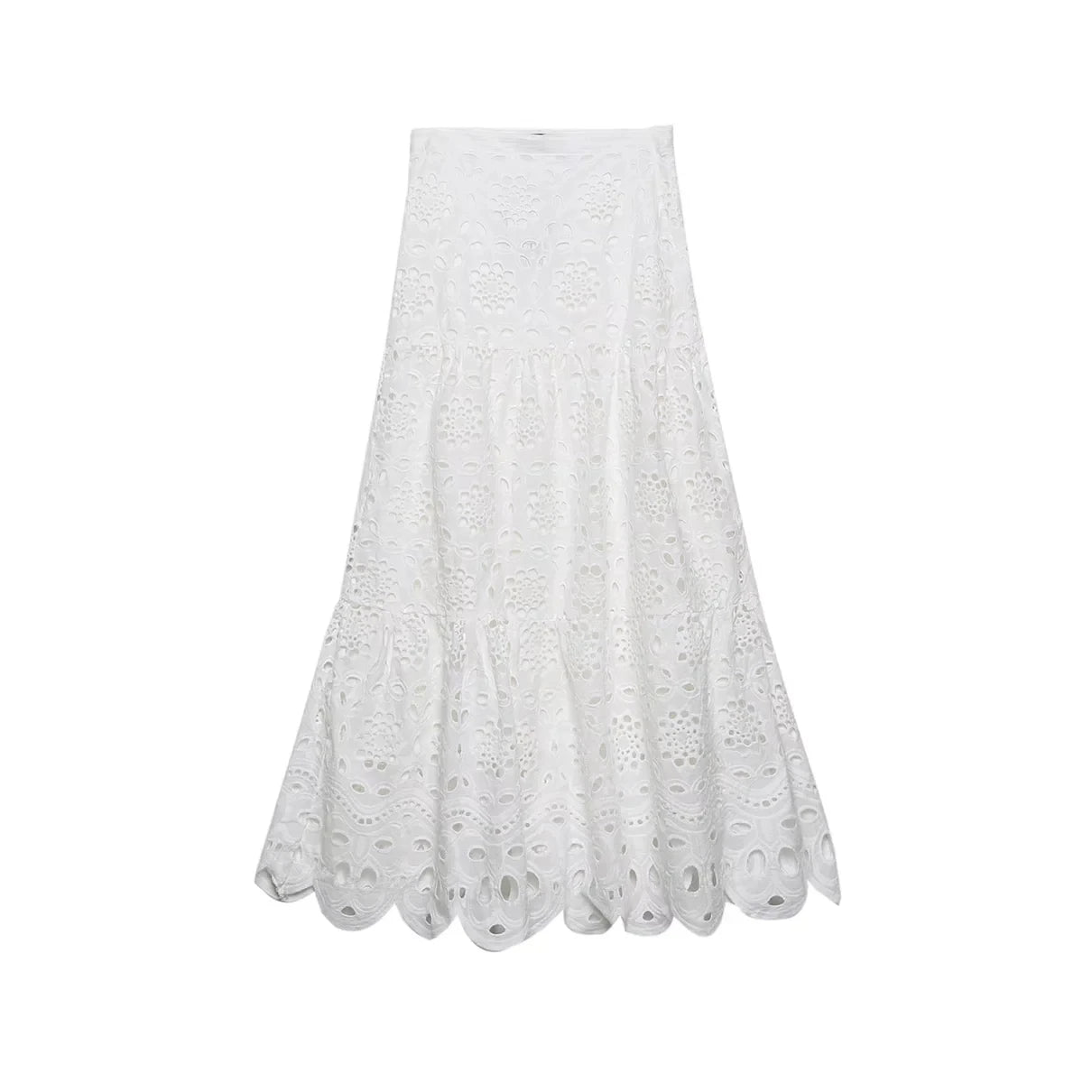 Spring Women Summer White Lace Dress Set Hollow Out Embroidery Shirt Skirt 2 Pcs Robe Outfits Single Breasting Cotton Maxi Dress