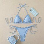 New Sexy Blue Striped String Bikinis Two Pieces Swimsuit Women Swimwear Halter Beach Wear Swim Bathing Suits Frill Bikini Set