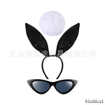 Easter Bunny Girl Cosplay 3-Piece Prop Set - Satin Headband Fluffy Rabbit Tail for Halloween Christmas